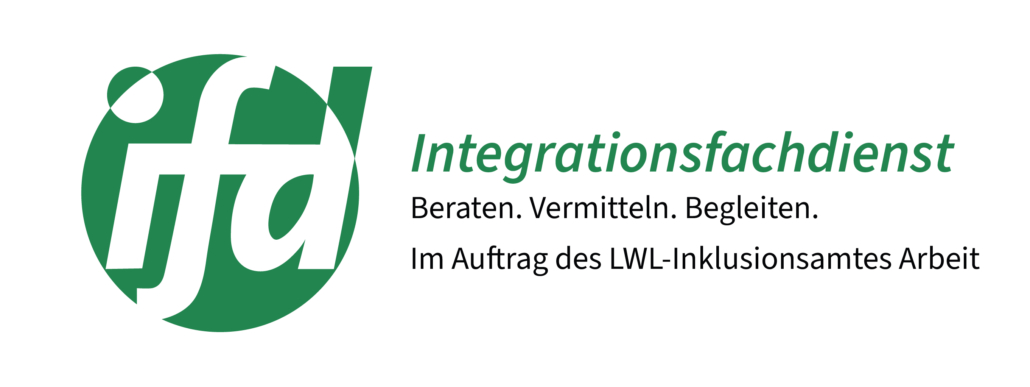 Logo des Integrationsfachdienst mit der Unterzeile: Beraten. Vermitteln. Begleiten. Im Auftrag des LWL-Inklusionsamtes Arbeit